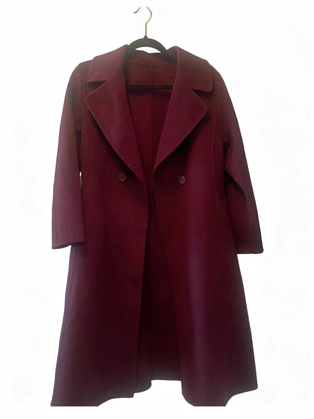 *100% WOOL* Cranberry / Burgundy Double-Breasted Trench Coat - SIZE MEDIUM - Picture 2 of 6